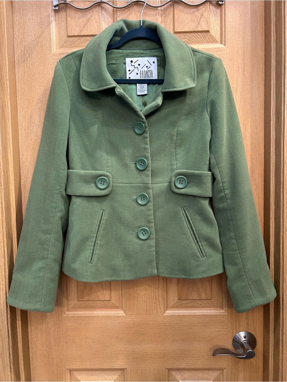 BB Dakota Olive Green Button-Front Peacoat with Waist Tabs